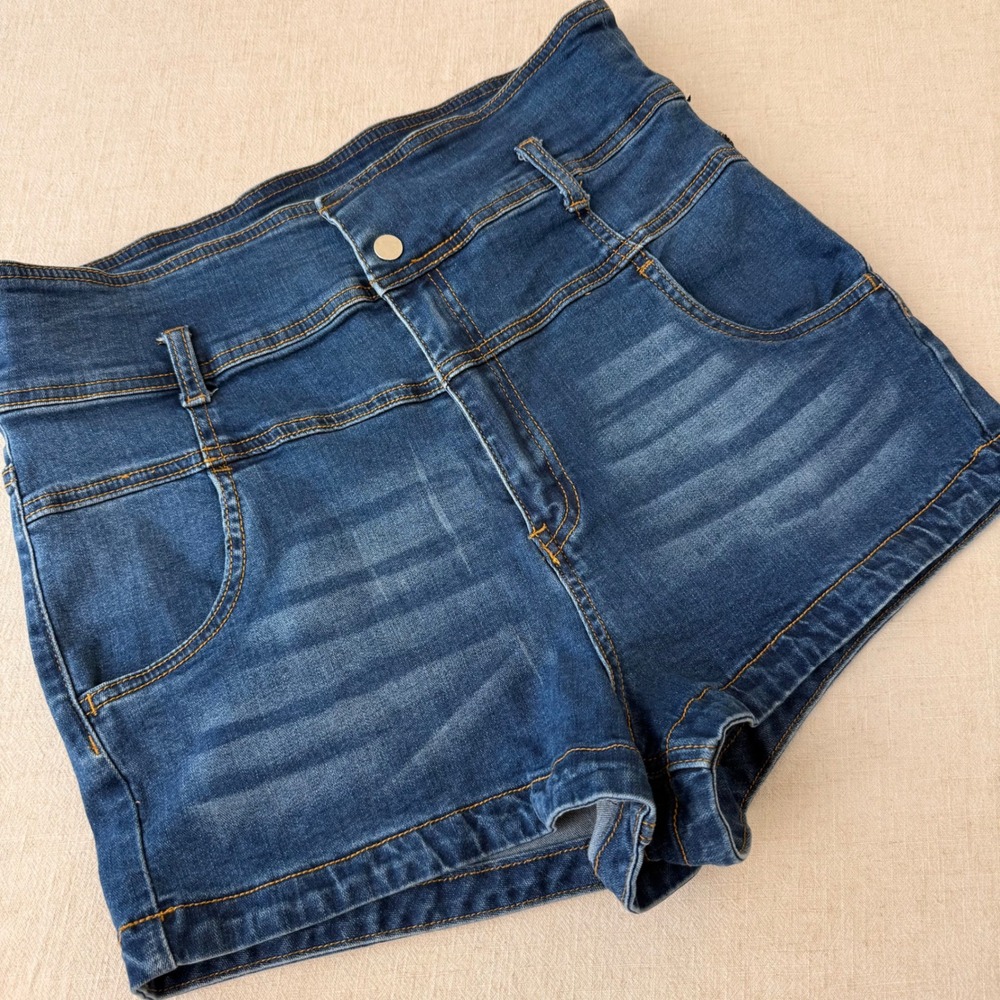 Almost Famous Womens‎ High Rise Denim Shorts Size 13 Blue Medium Wash